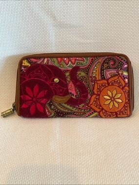 Karma Boho Patchwork Zip Around Wallet Elephant Floral Paisley Pink Card Holder